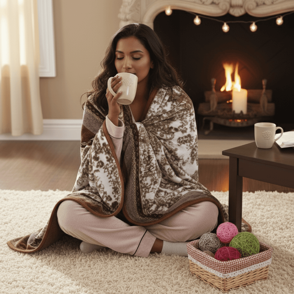 DaDa Bedding Elegant Twilight Lavender Brown Floral Flannel Mink Fleece Throw Blanket (XY9879) - Rustic Avenue