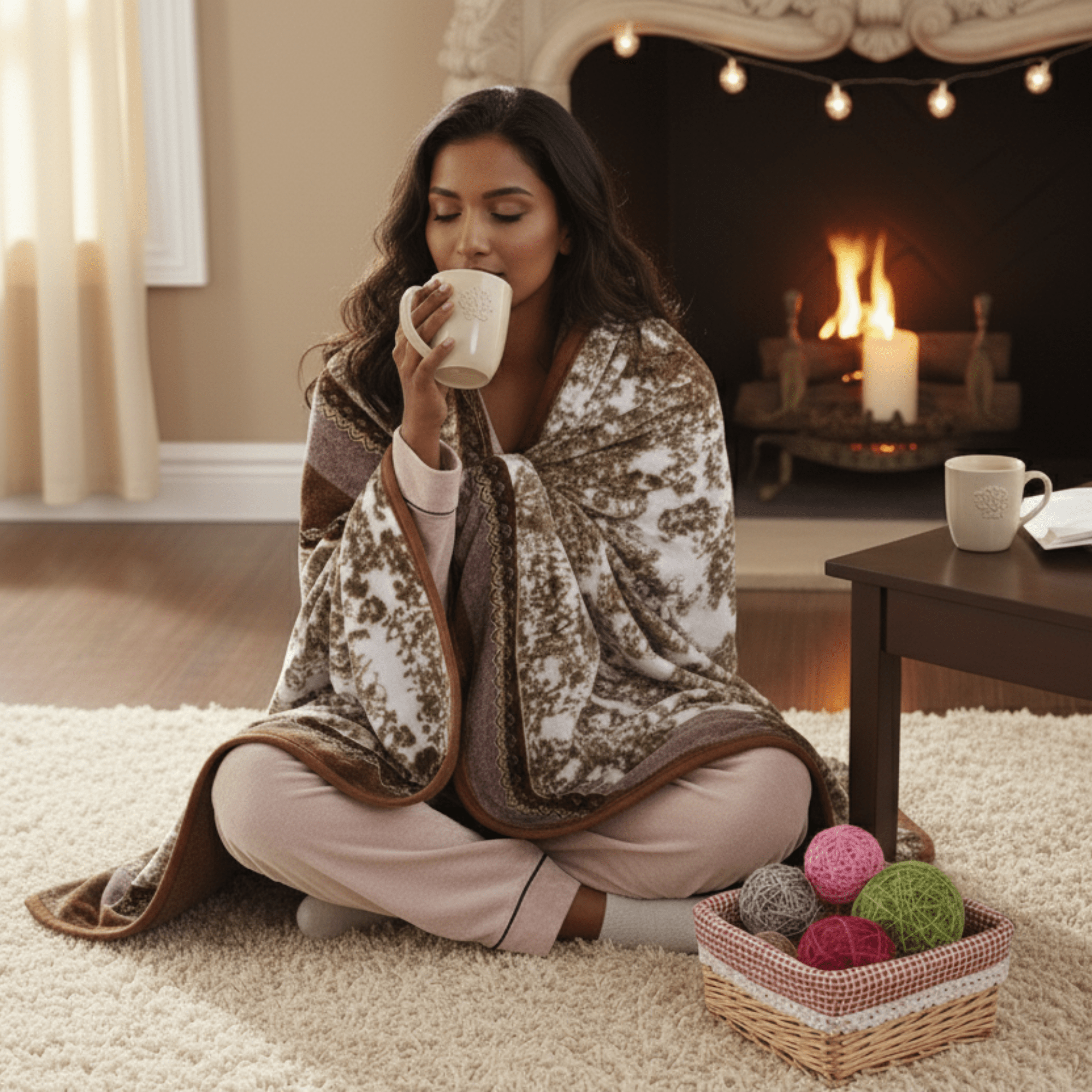 DaDa Bedding Elegant Twilight Lavender Brown Floral Flannel Mink Fleece Throw Blanket (XY9879) - Rustic Avenue