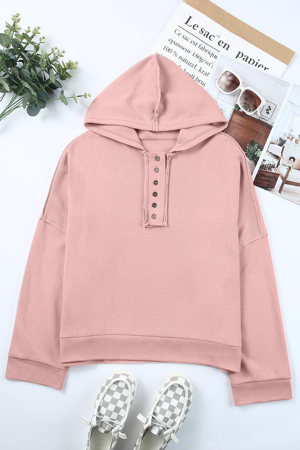 Ellanaya Solid Patchwork Trim Hoodie - Rustic Avenue