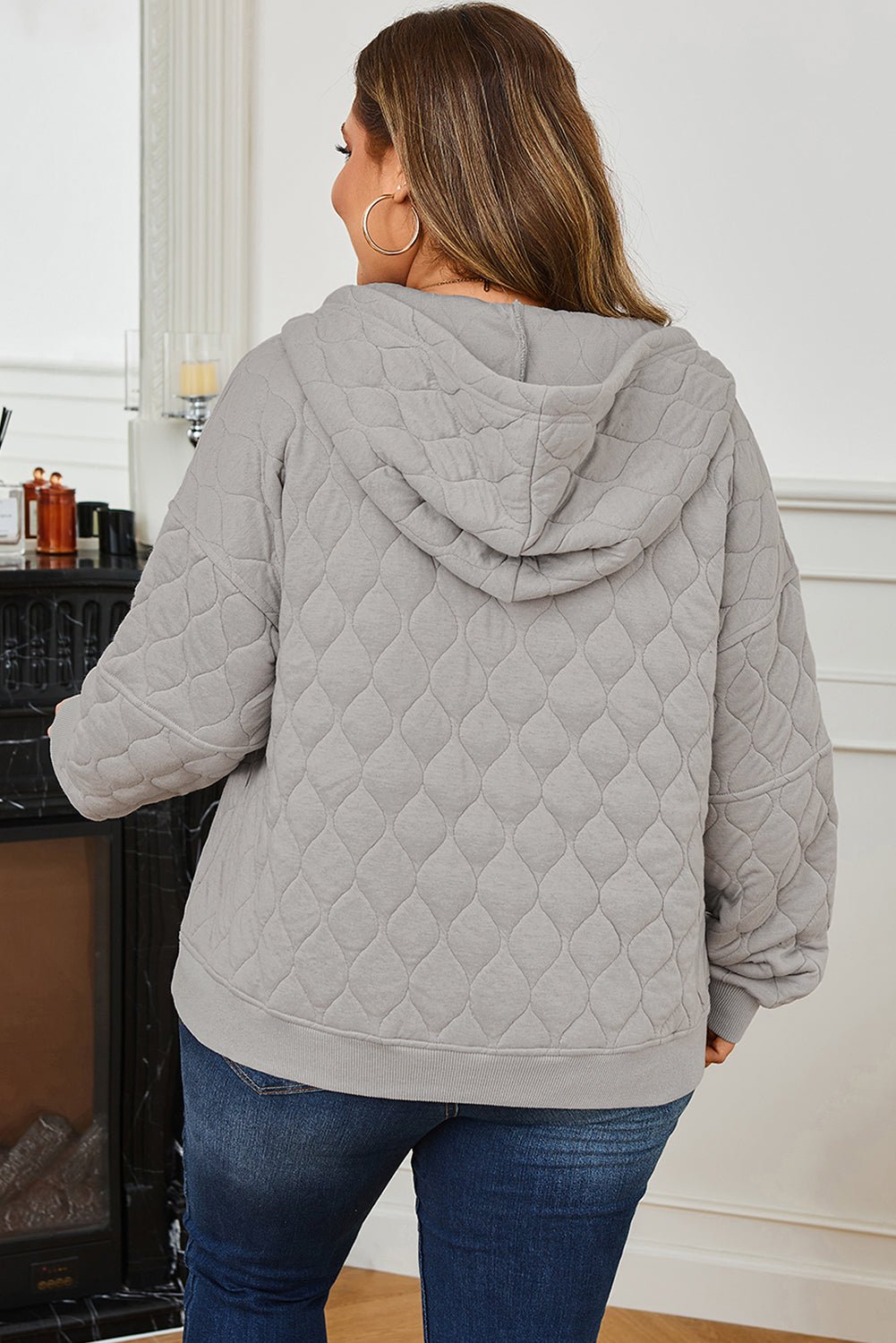 Gray Quilted Quarter Zip Plus Size Hoodie - Rustic Avenue