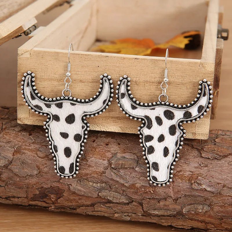 Animal Print Cow Head Earrings