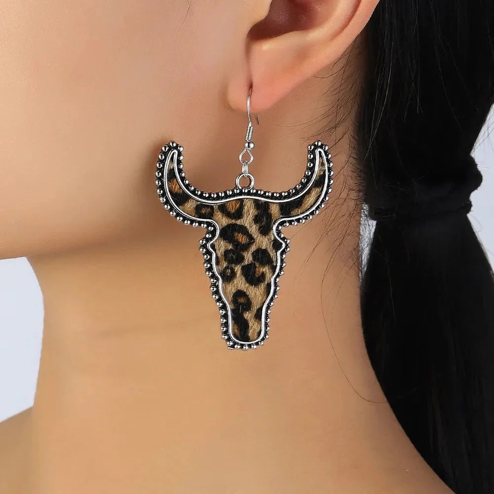 Animal Print Cow Head Earrings