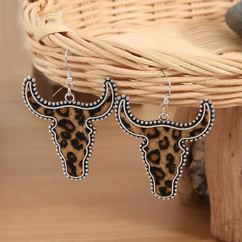 Animal Print Cow Head Earrings