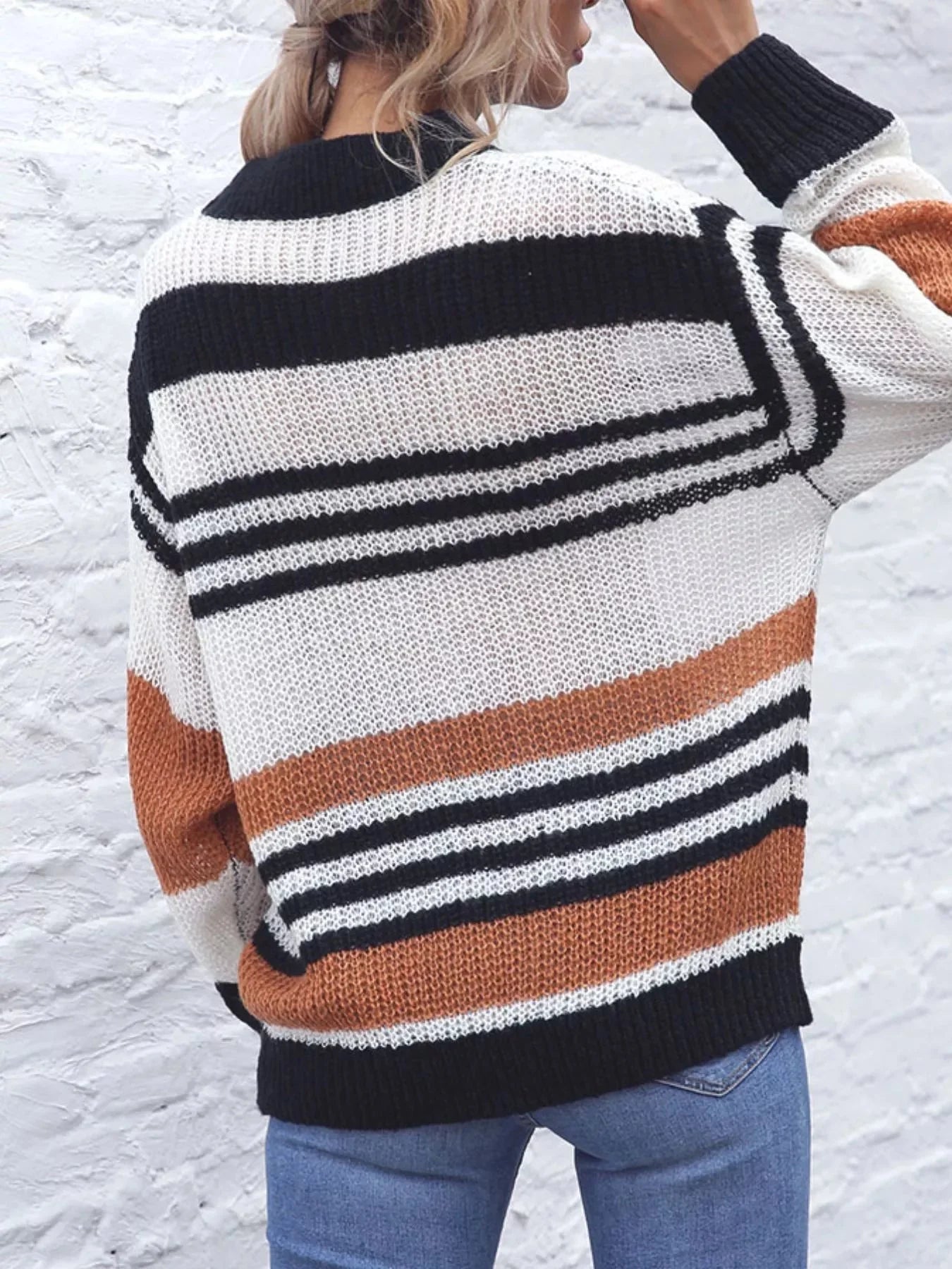 Annie Striped Round Neck Knit Sweater