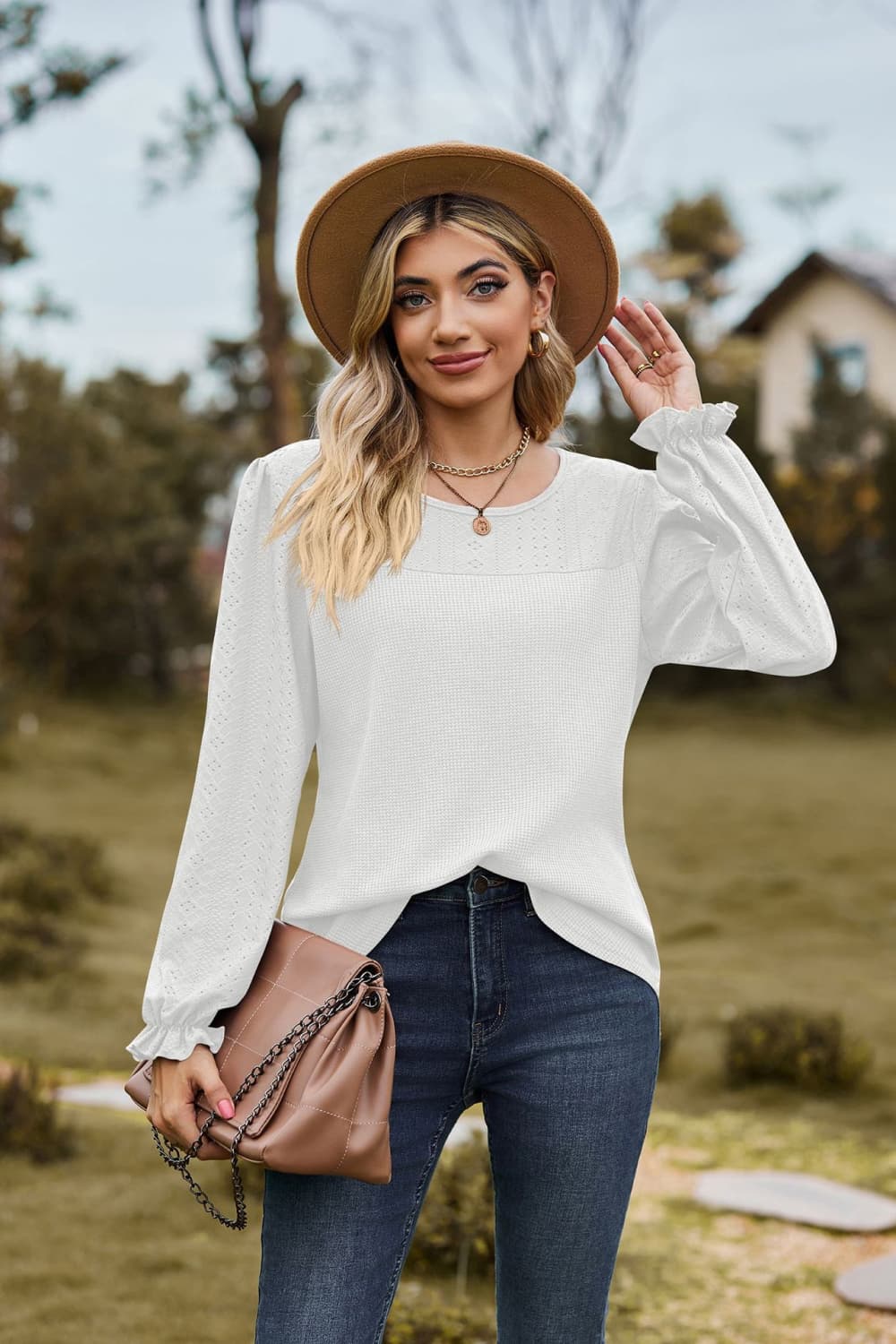 Avery Round Neck Puff Sleeve Blouse