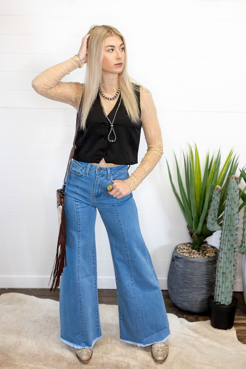 O2 Front Seam Wide Leg Denim Jeans - Light Wash
