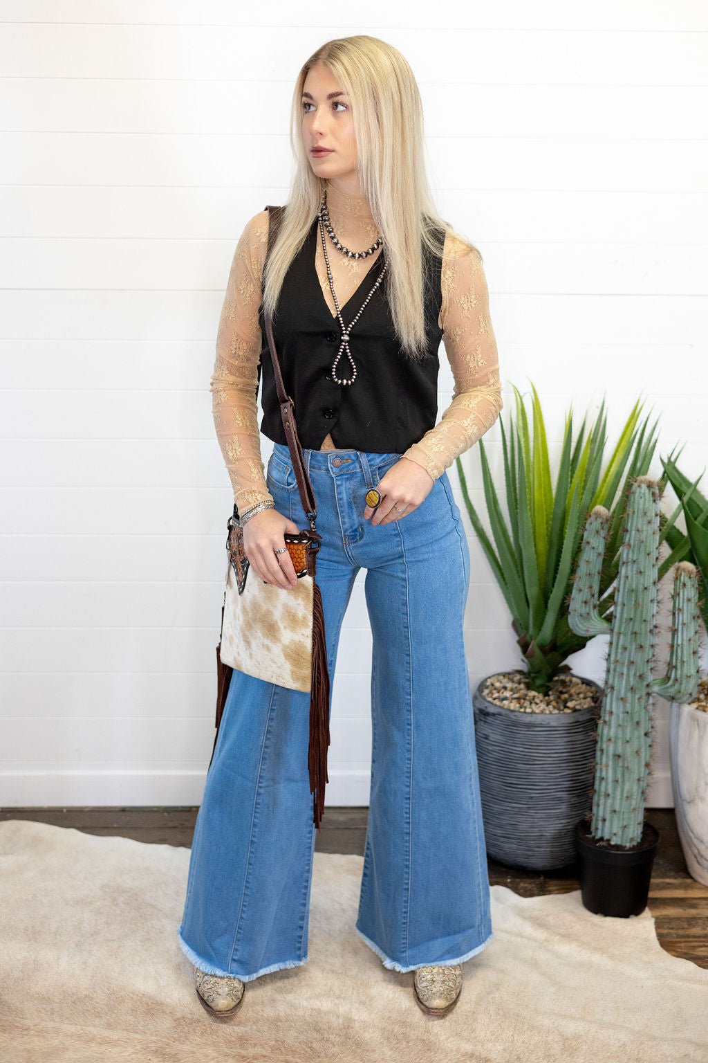 O2 Front Seam Wide Leg Denim Jeans - Light Wash