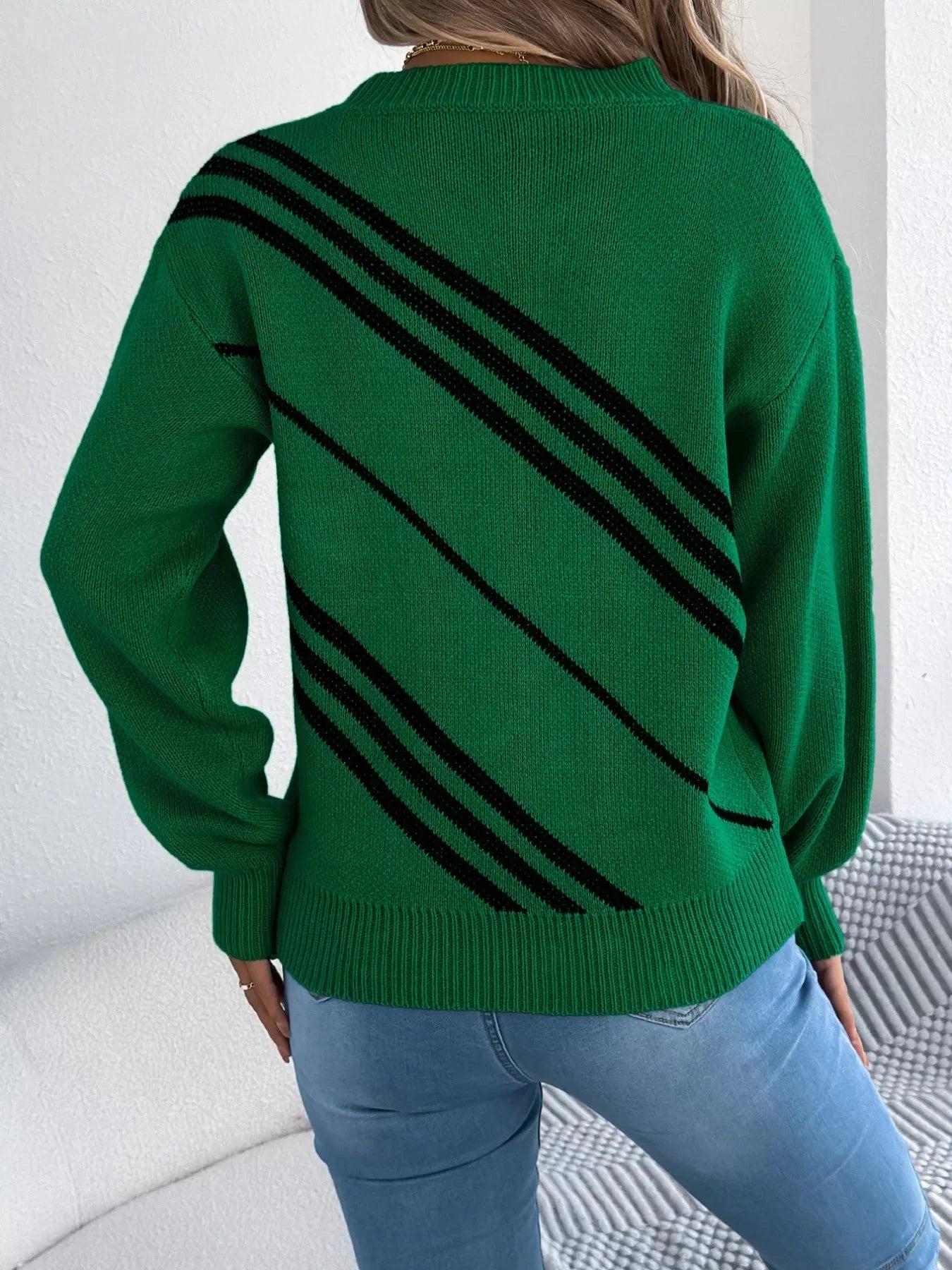 Carrier Striped Pattern Round Neck Sweater