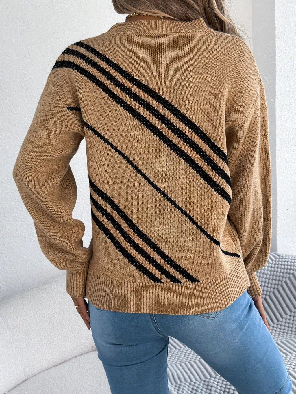 Carrier Striped Pattern Round Neck Sweater