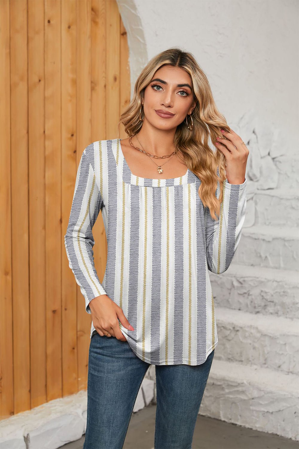 Charlene Square Neck Long Sleeve Blouse