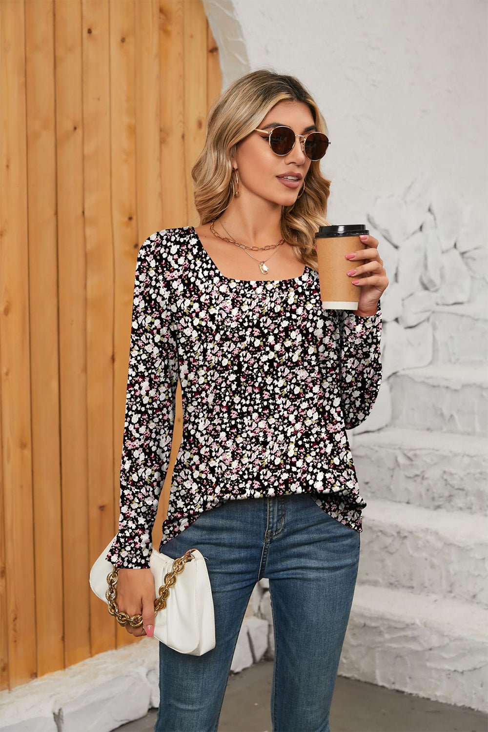 Charlene Square Neck Long Sleeve Blouse