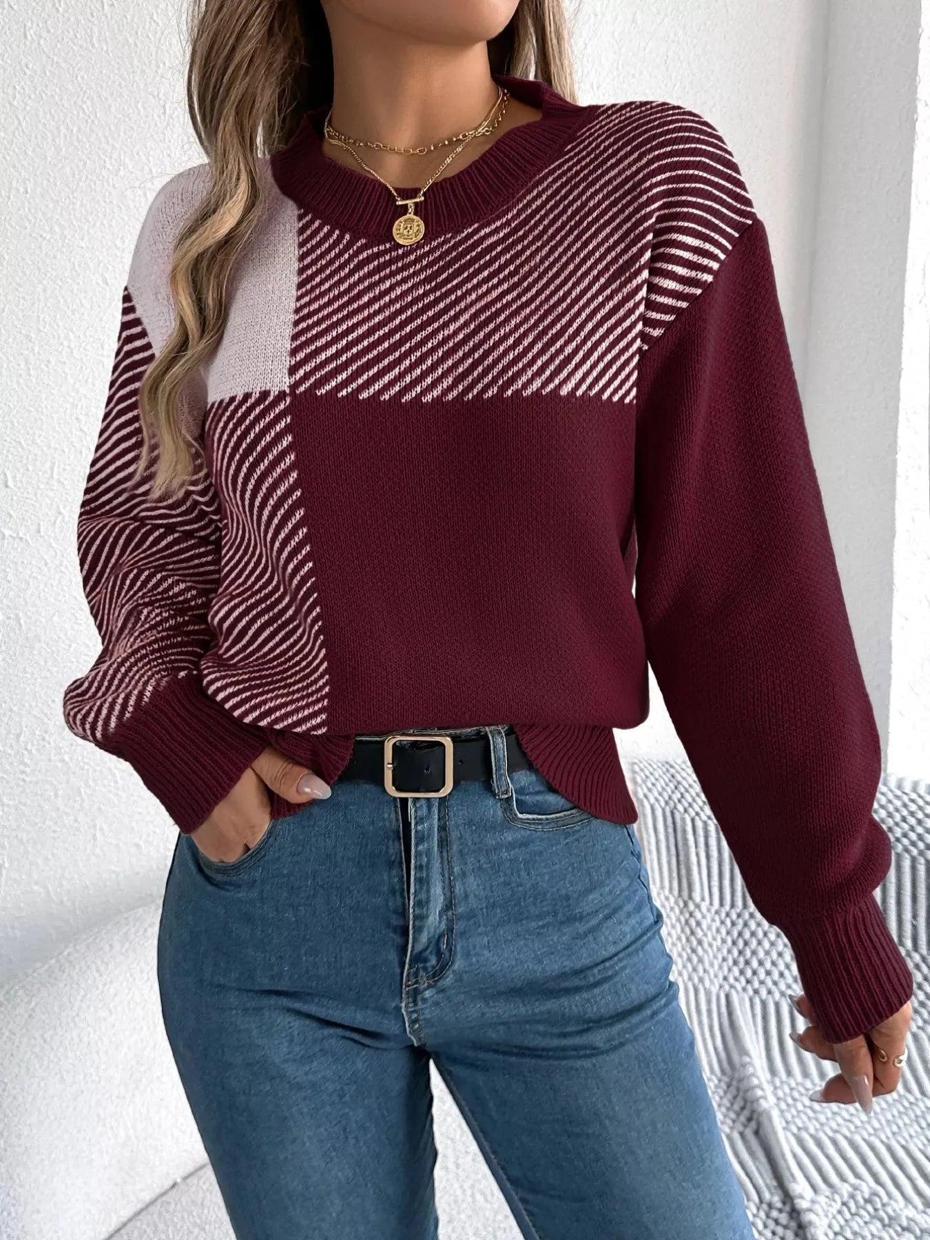 Charlotte Block Round Neck Sweater