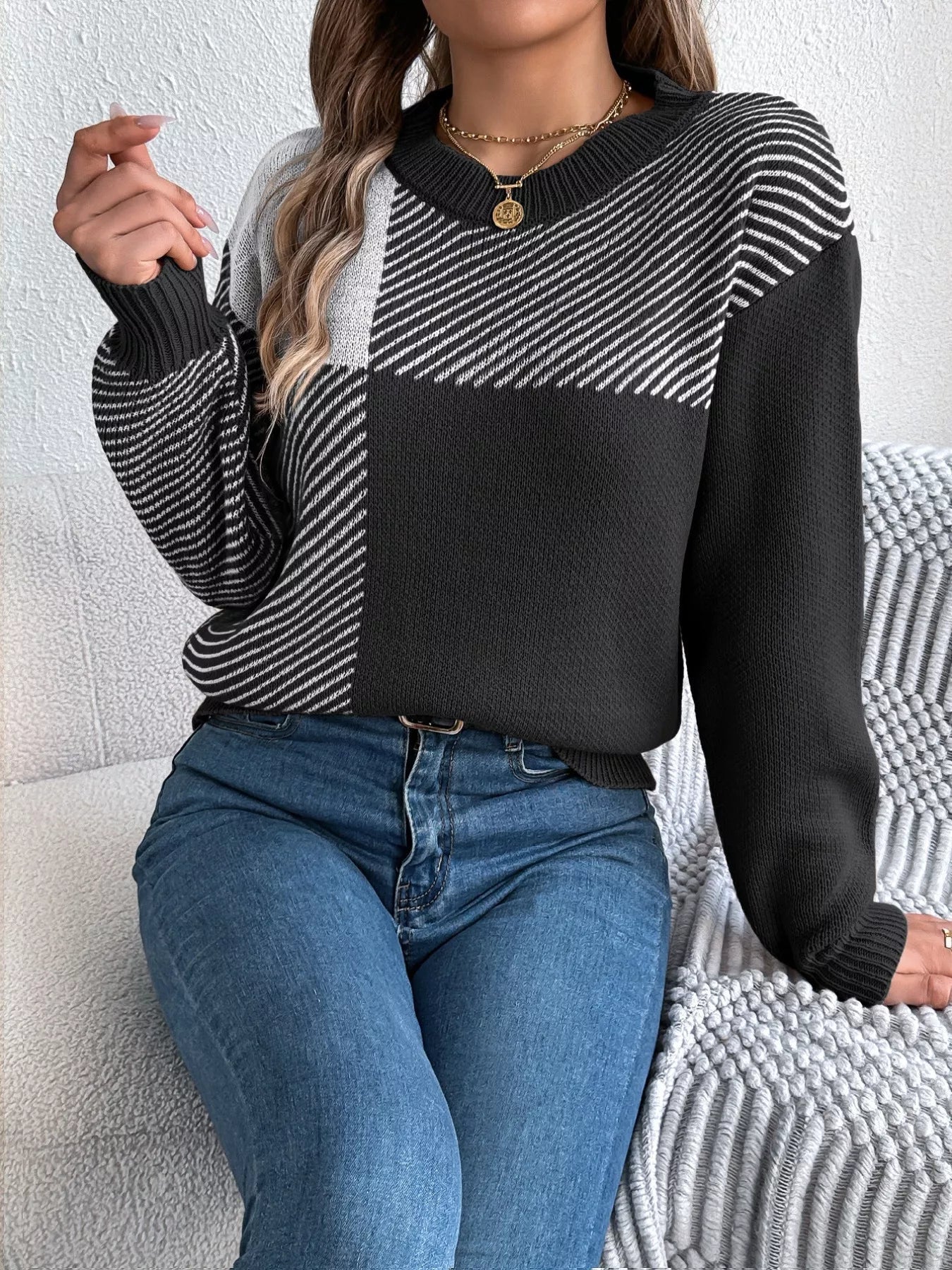 Charlotte Block Round Neck Sweater
