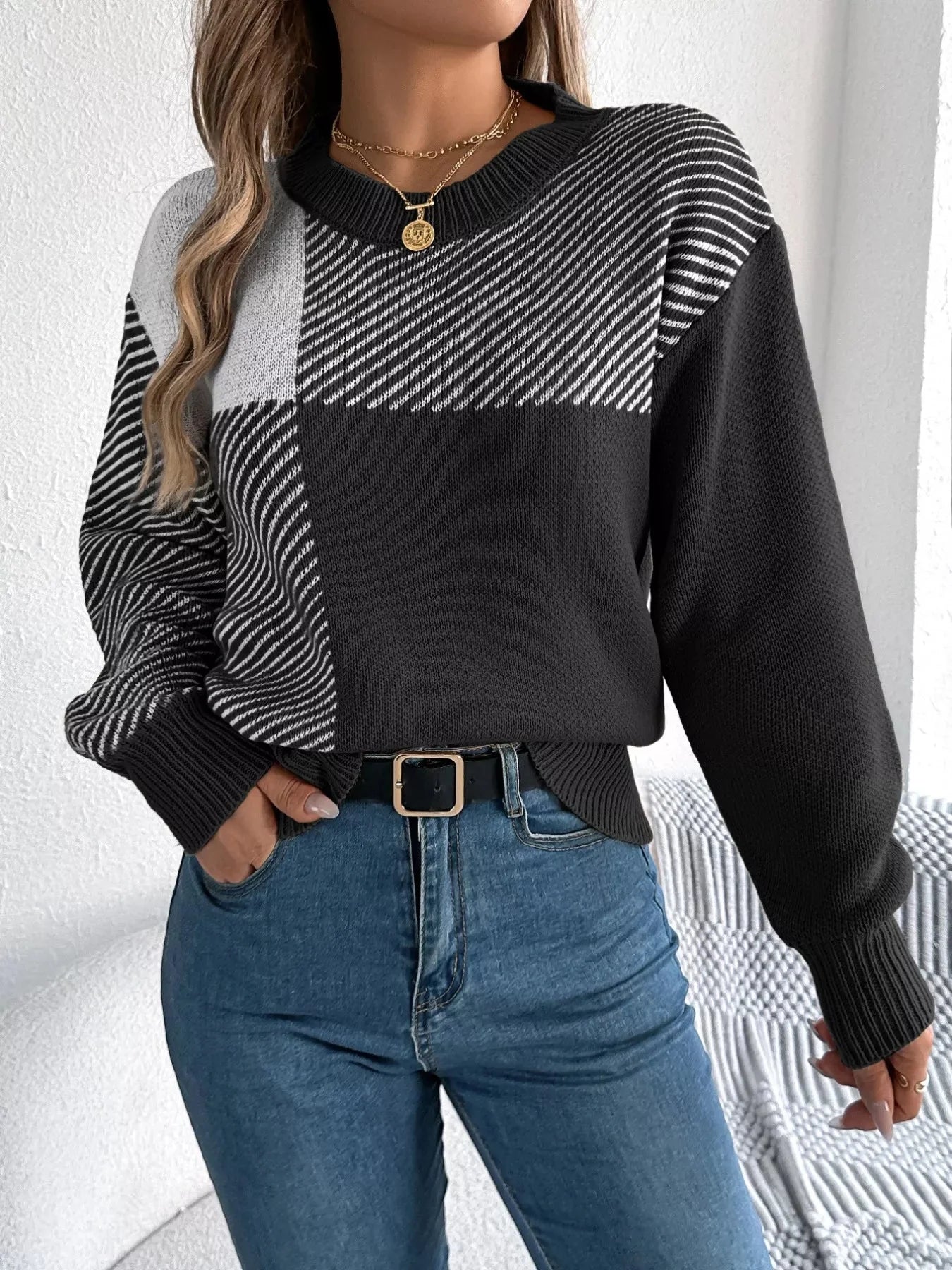 Charlotte Block Round Neck Sweater