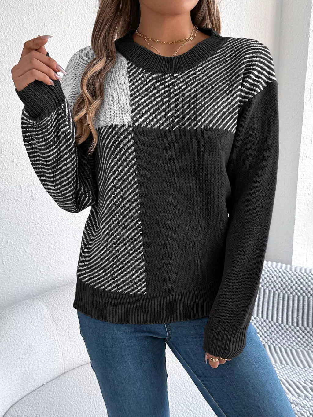 Charlotte Block Round Neck Sweater