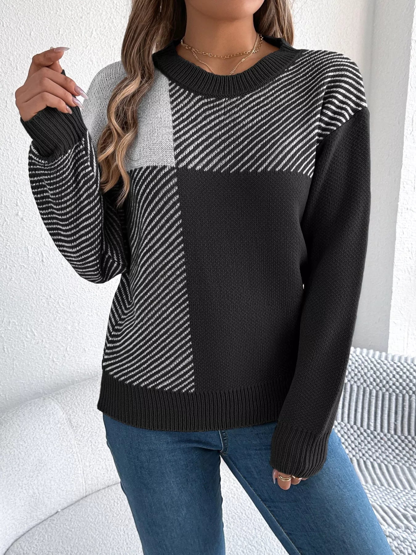 Charlotte Block Round Neck Sweater