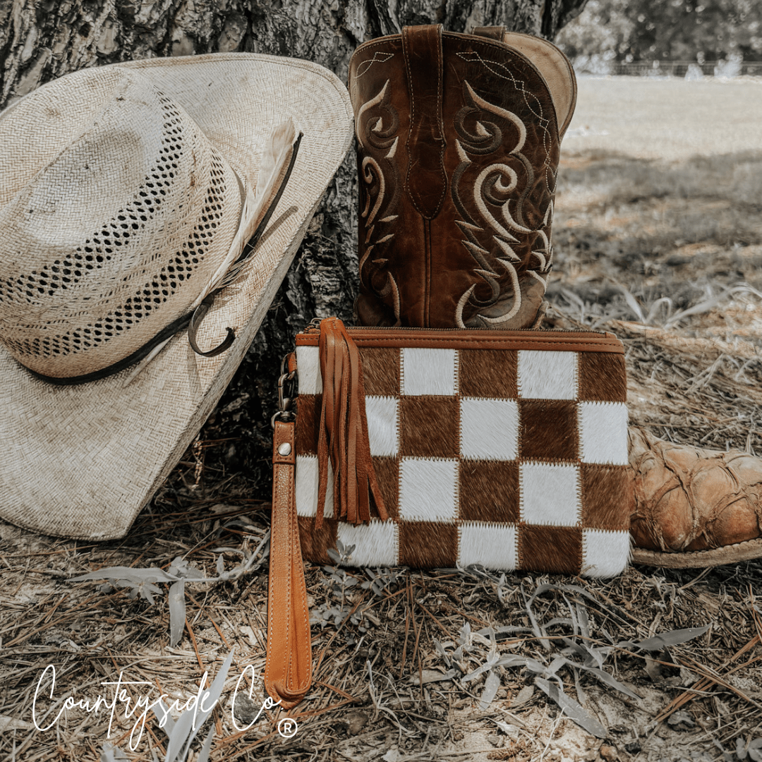 Stockdale Checkered Cowhide Wristlet Pouch - Rustic Avenue