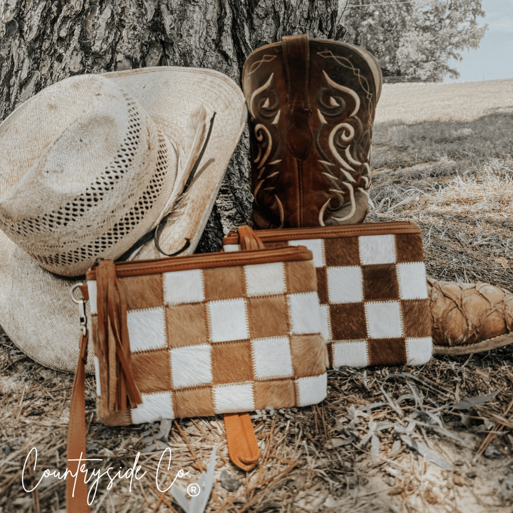 Stockdale Checkered Cowhide Wristlet Pouch - Rustic Avenue