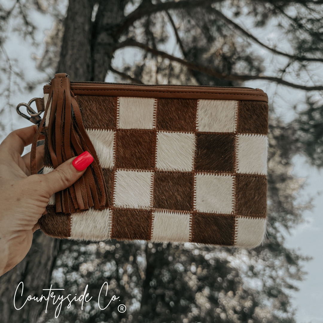 Stockdale Checkered Cowhide Wristlet Pouch - Rustic Avenue