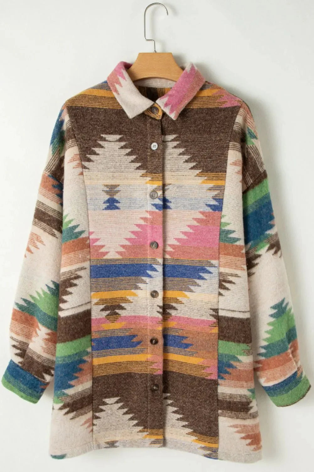 Cheri Geometric Button Up Long Sleeve Jacket