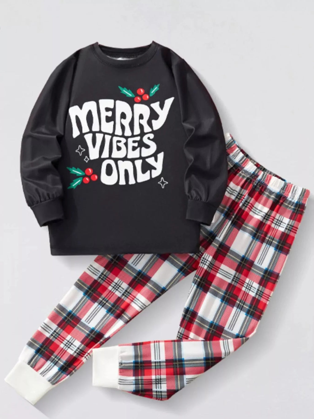 Children's Christmas Top and Plaid Pants Set