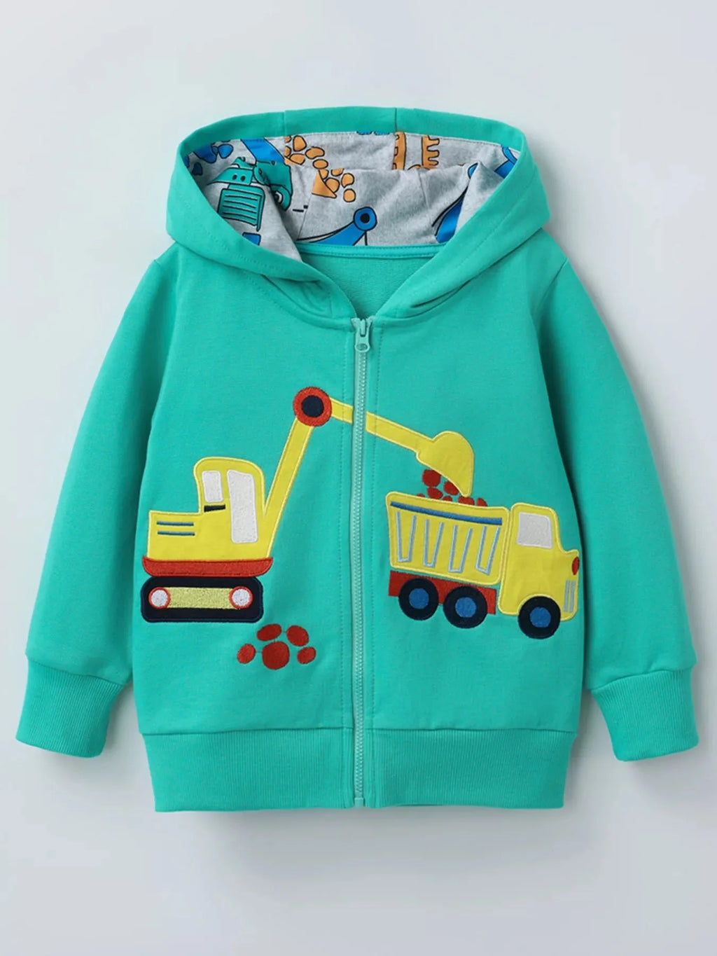 Children's Construction Vehicle Zip-Up Hoodie - 2Y - 8Y