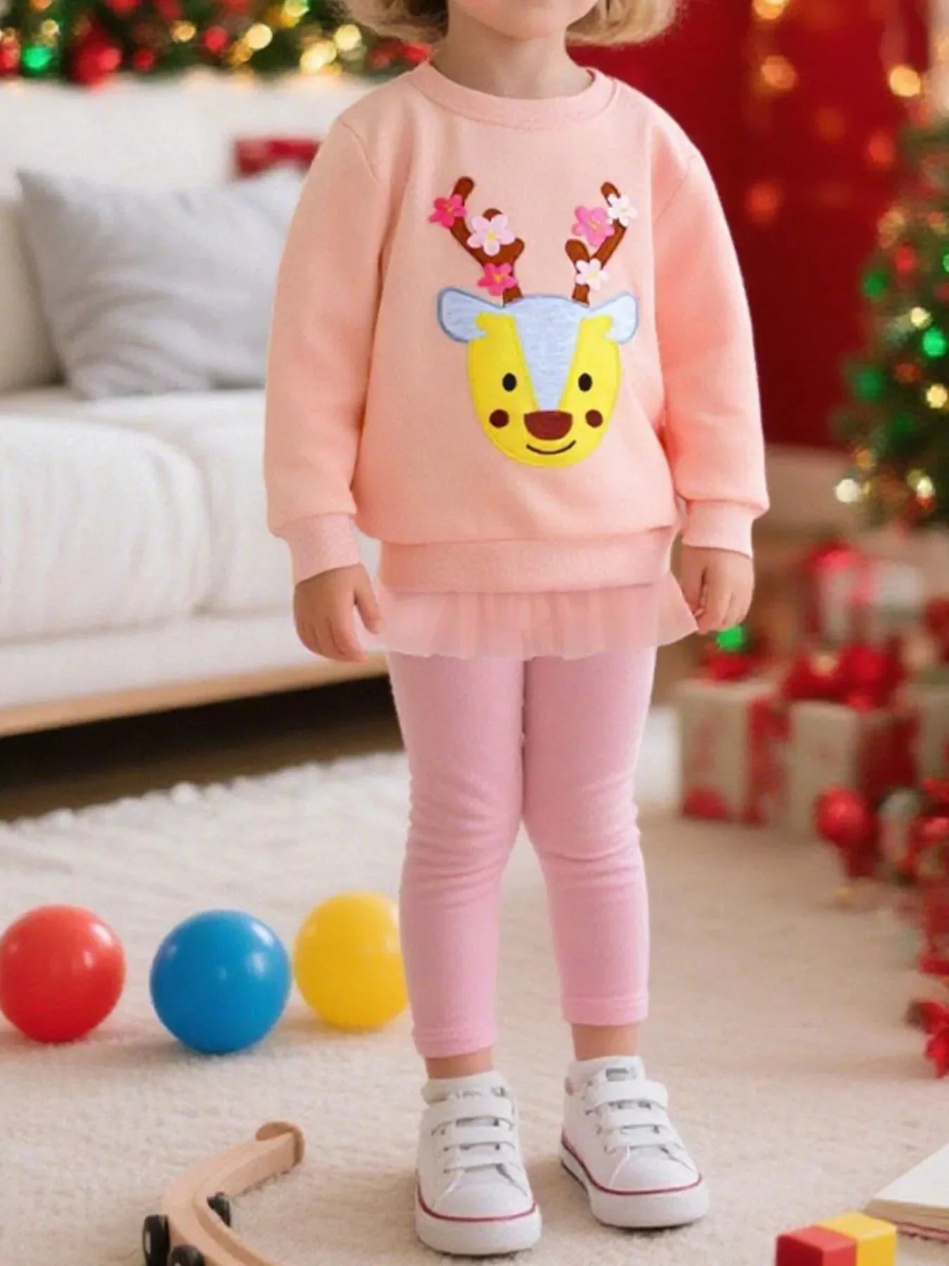Children's Reindeer Applique Sweatshirt With Built-in Tutu