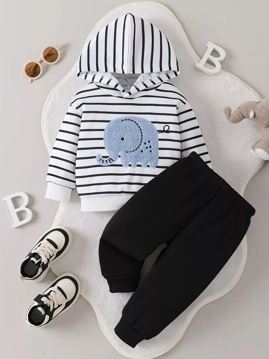 Children's Striped Elephant Hoodie & Pants Set - 6M - 2Y