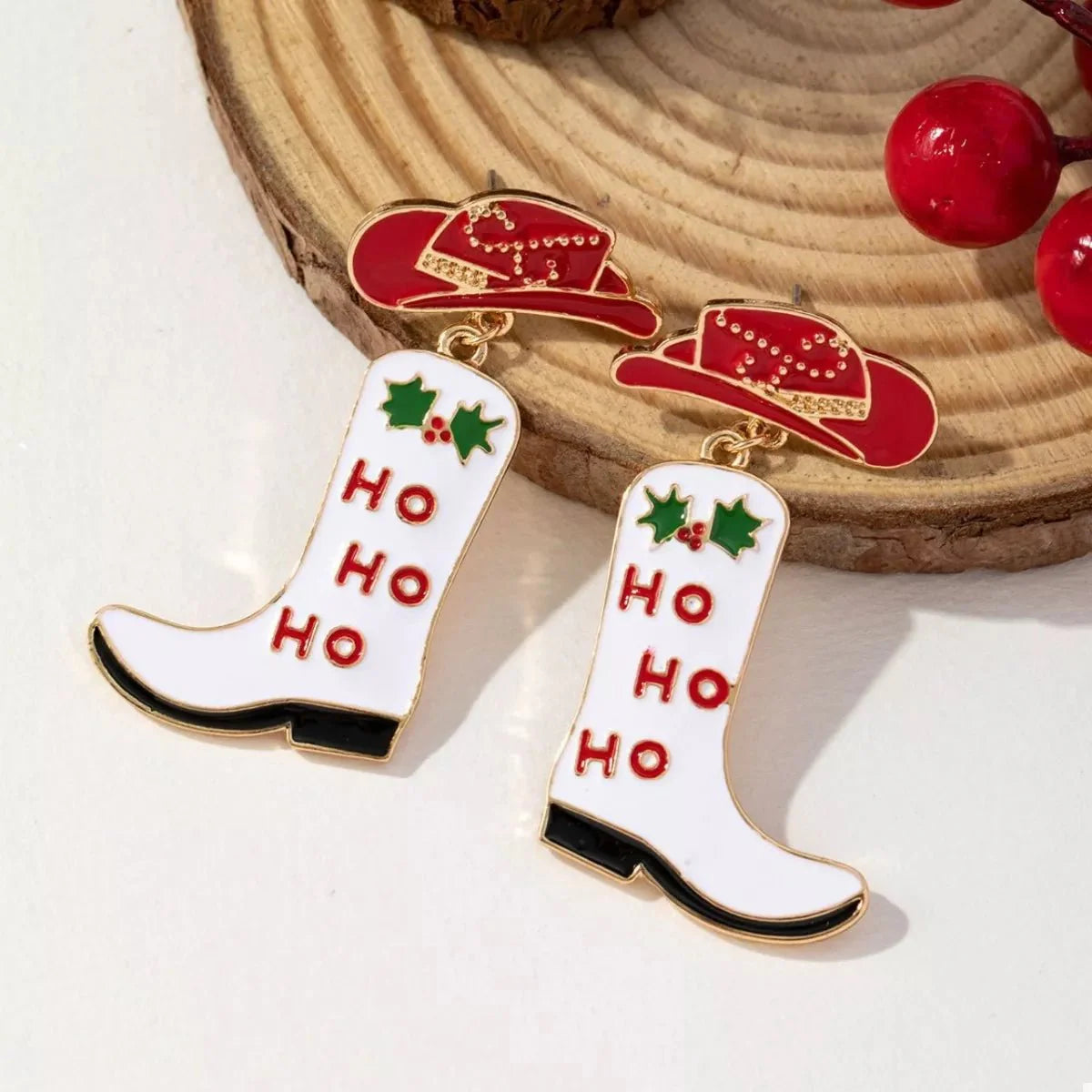 Christmas Cowboy Hat and Boot Dangle Earrings