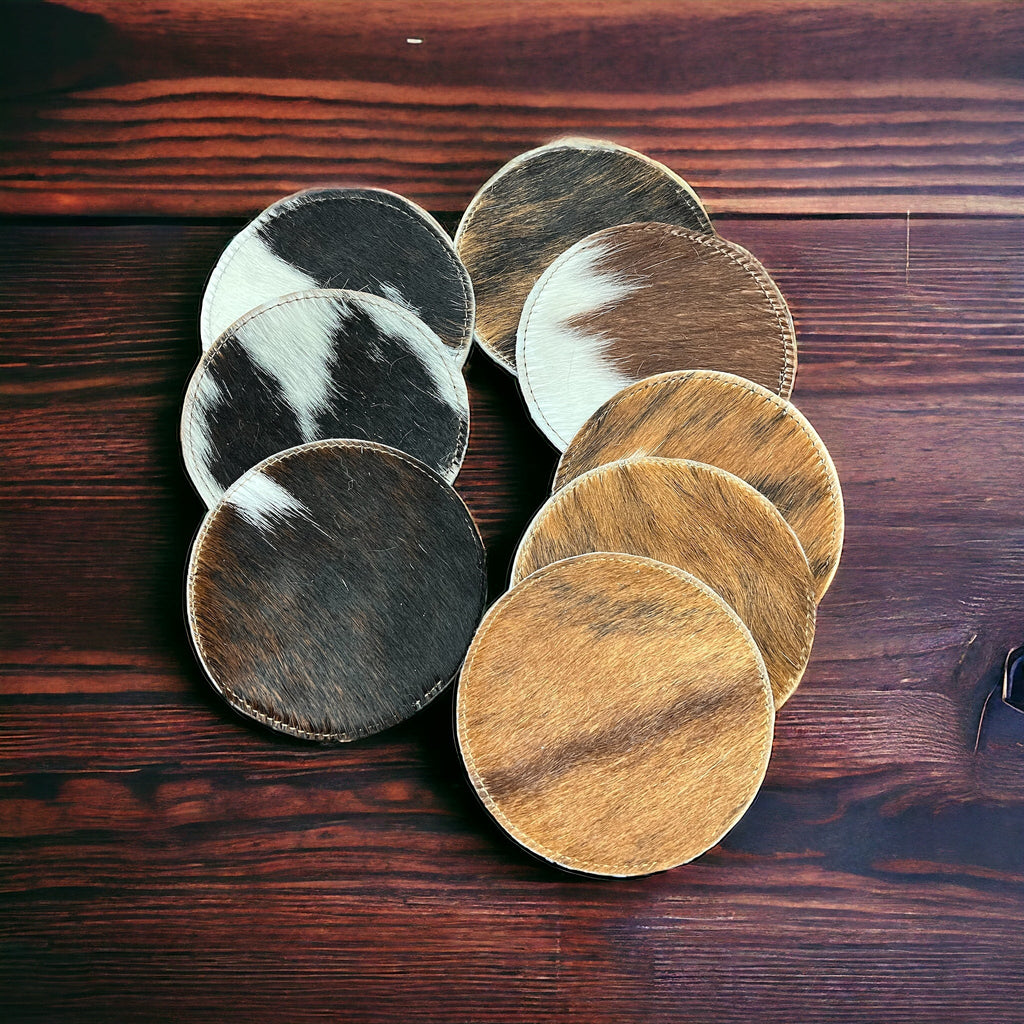 Classic Cowhide Coasters - 1 each - Rustic Avenue