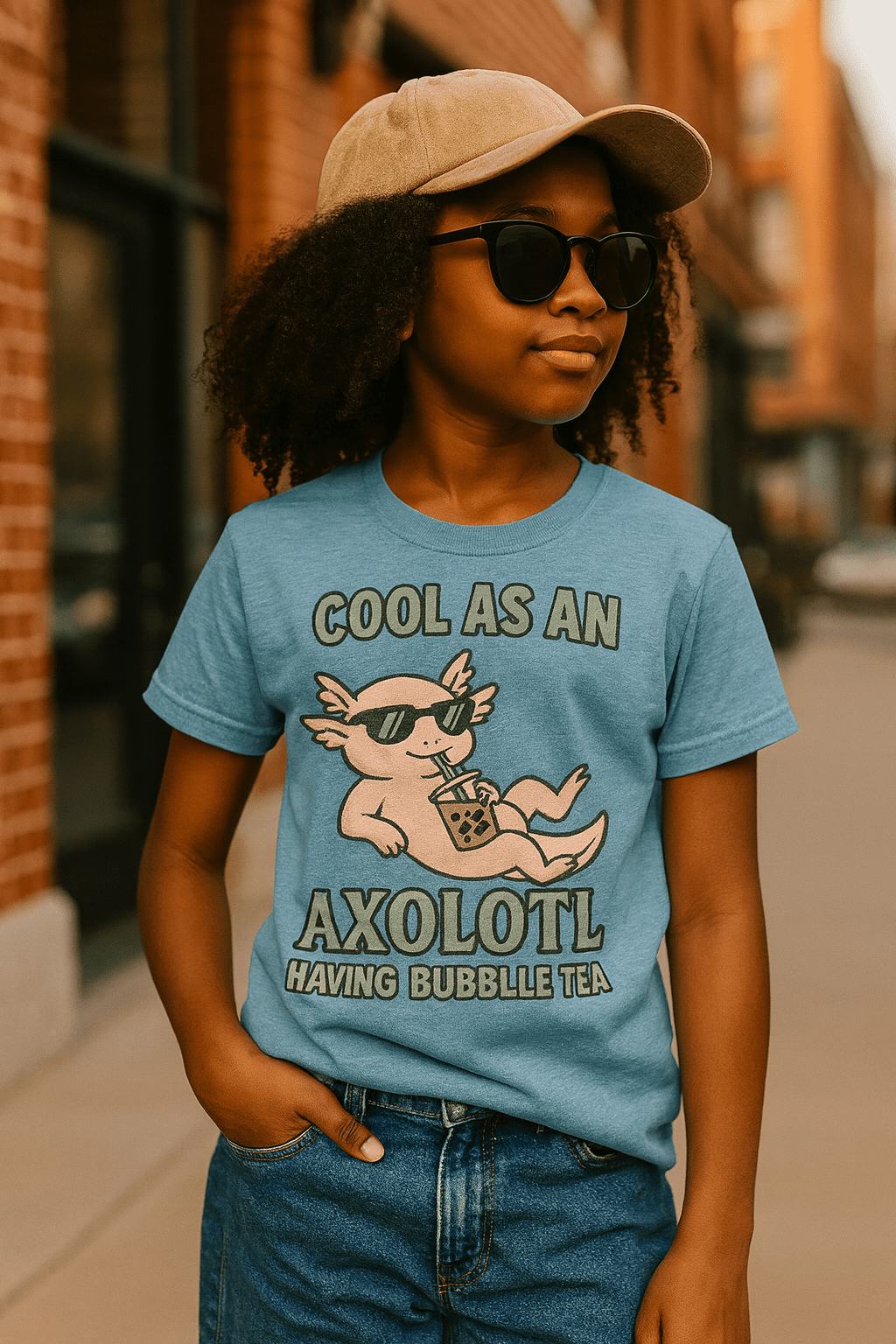 Cool Axolotl and Bubble Tea Kids Tee