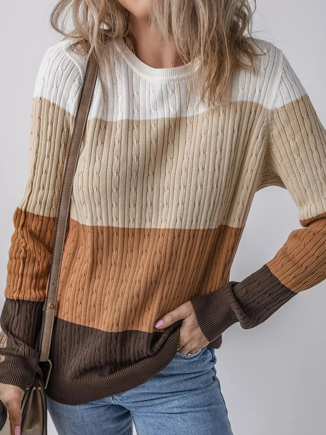 Corrie Cable Knit Round Neck Sweater