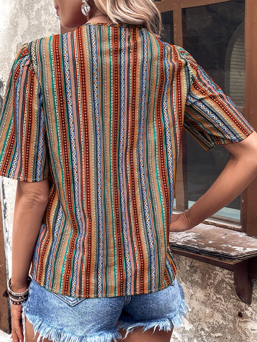 Corrie Opaque V-Neck Button-Up Short Sleeve Top