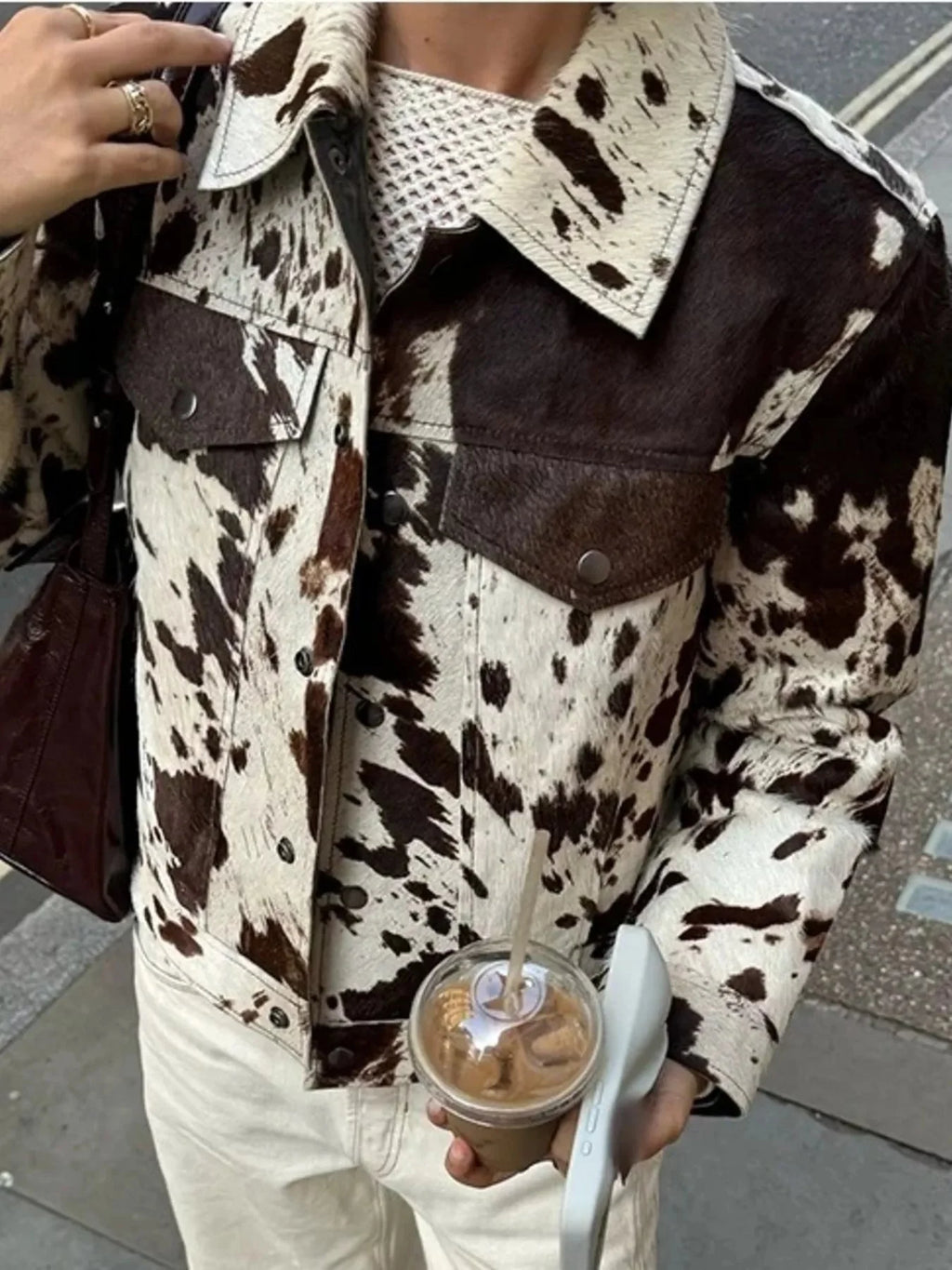 Cow Print Collared Neck Jacket