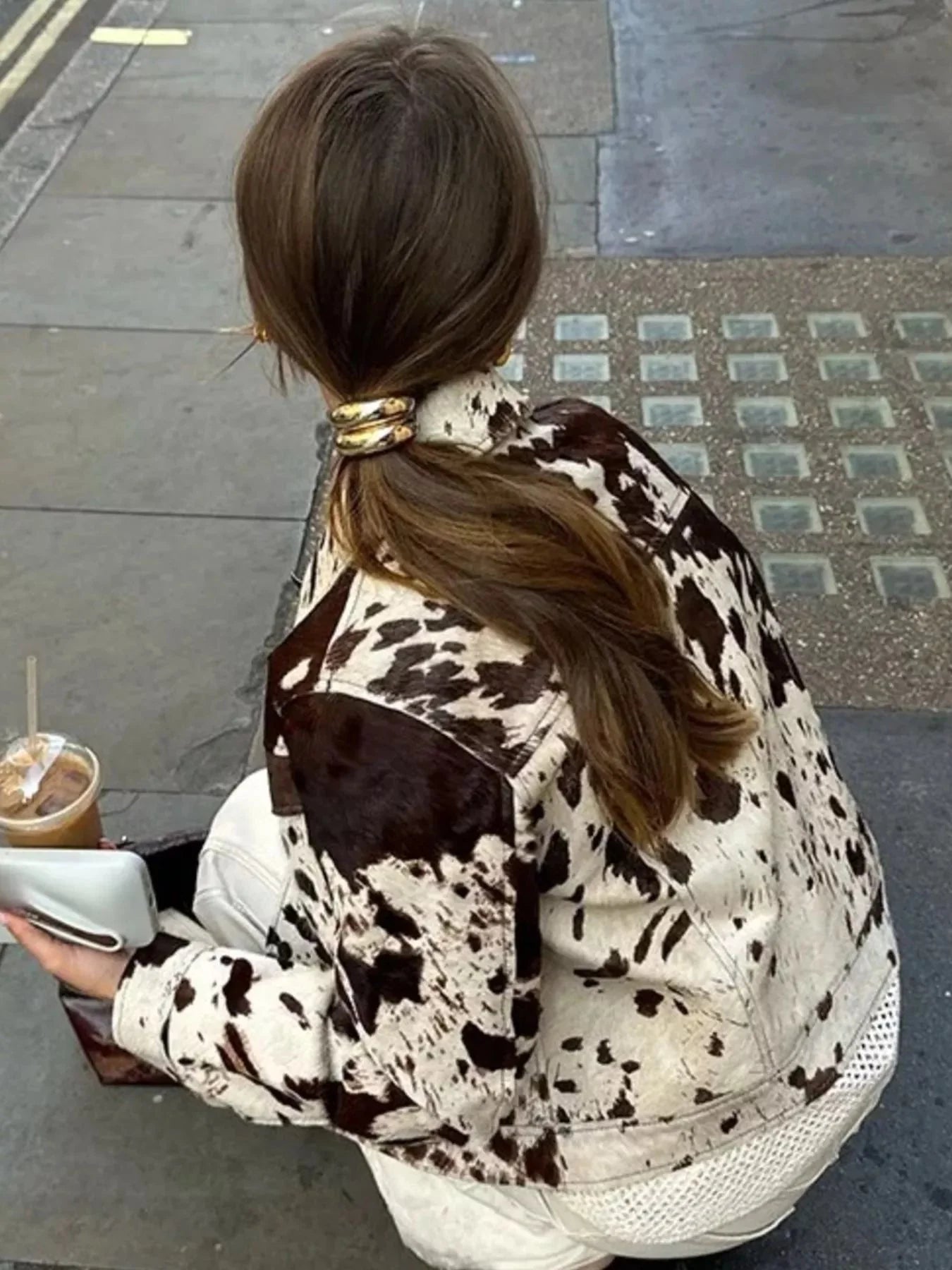 Cow Print Collared Neck Jacket
