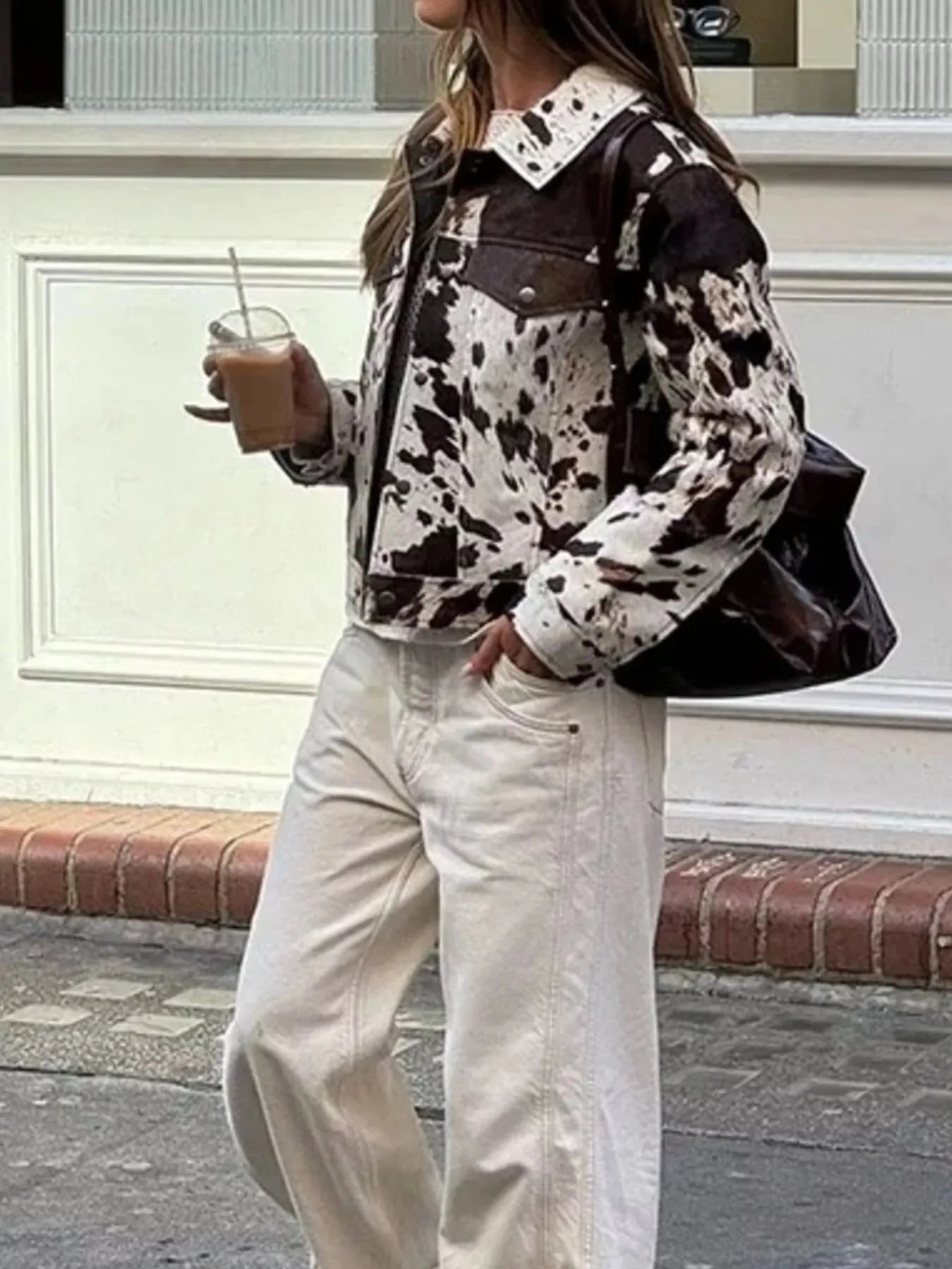Cow Print Collared Neck Jacket