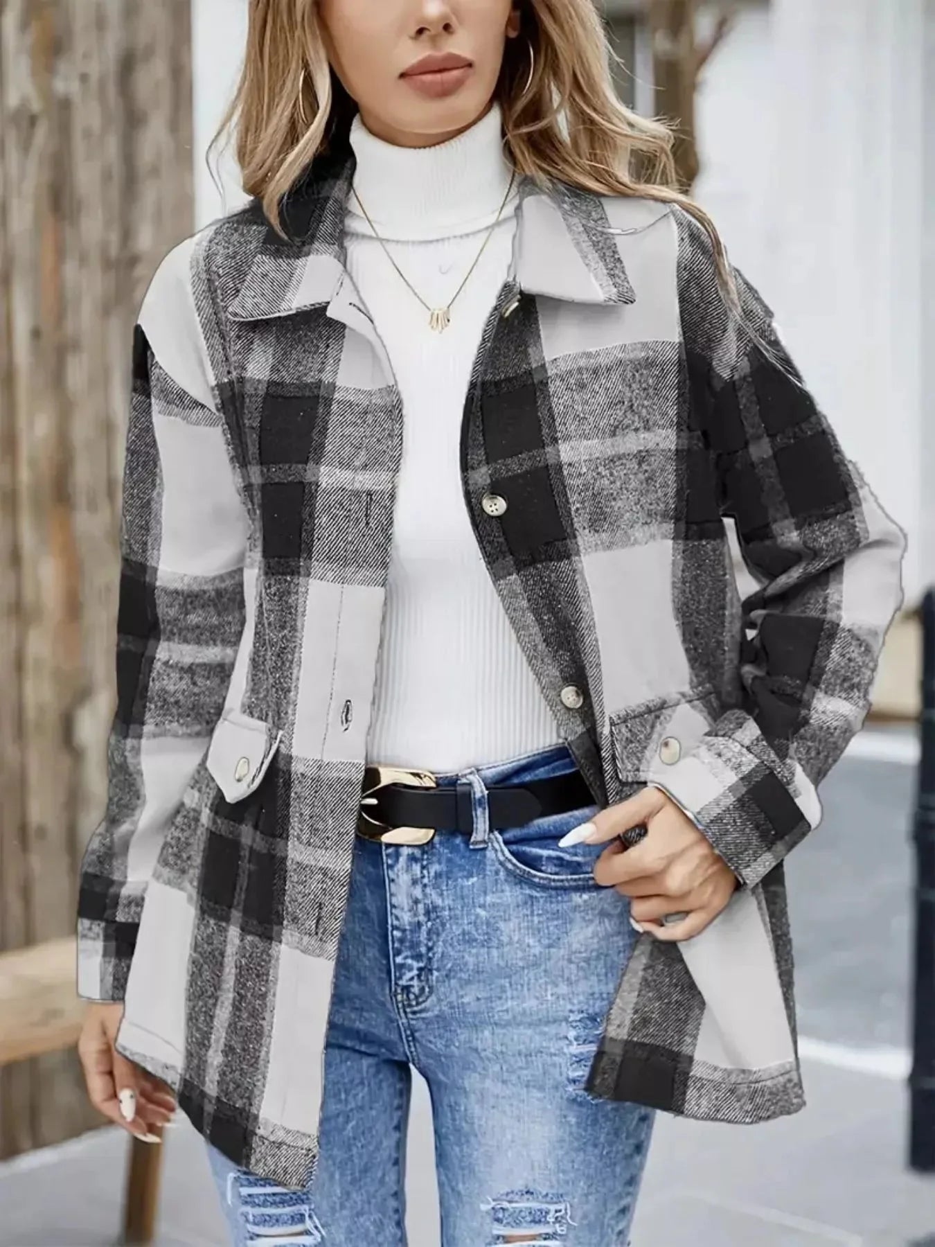 Cowgirl Plaid Button Shacket With Pockets