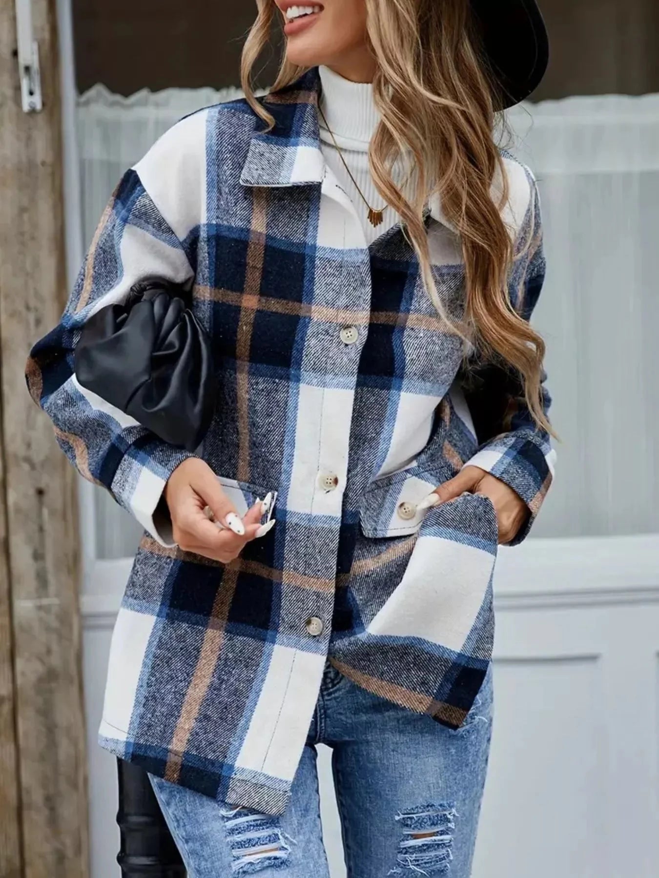 Cowgirl Plaid Button Shacket With Pockets