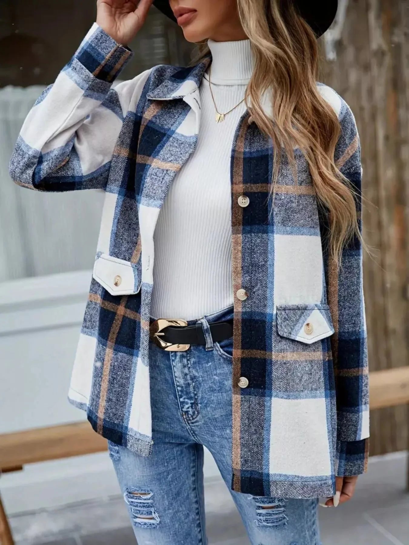 Cowgirl Plaid Button Shacket With Pockets
