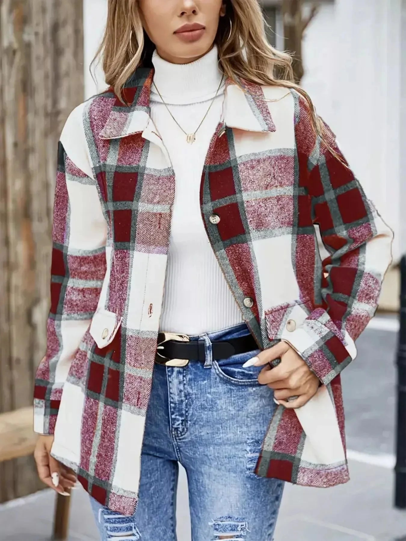 Cowgirl Plaid Button Shacket With Pockets