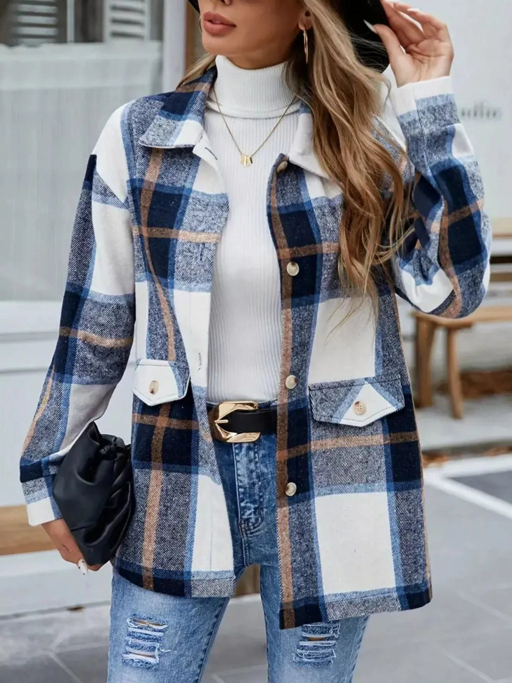 Cowgirl Plaid Button Shacket With Pockets