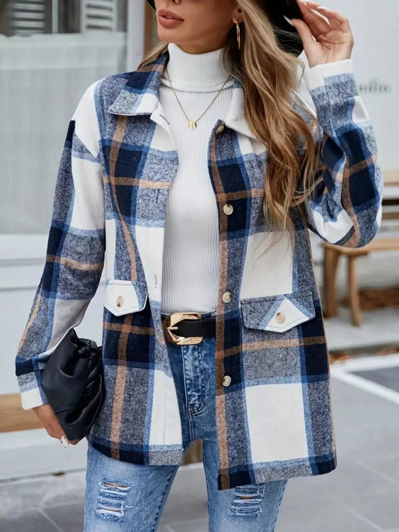 Cowgirl Plaid Button Shacket With Pockets