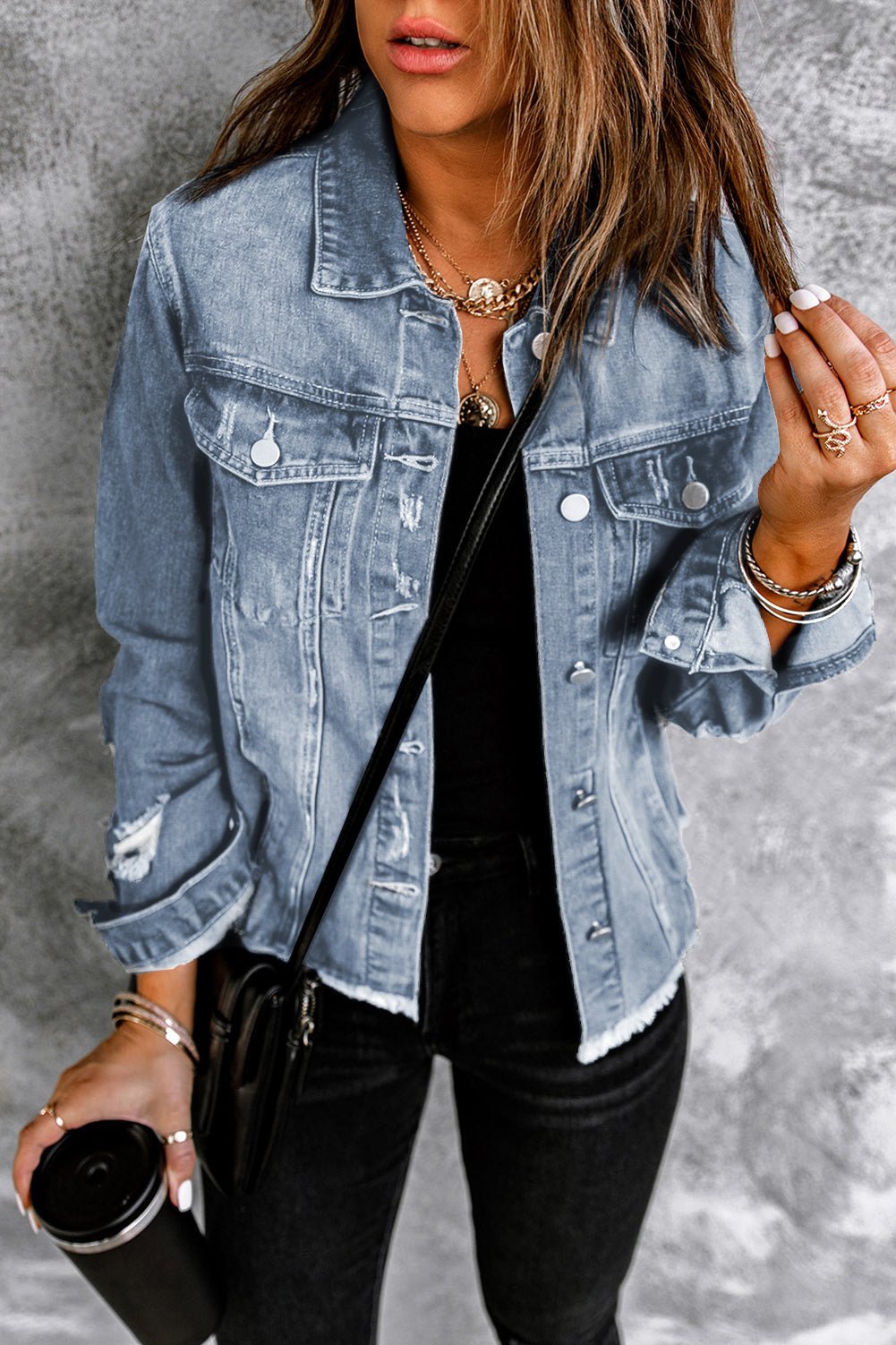 Sofibelle Distressed Raw Hem Jacket - Rustic Avenue