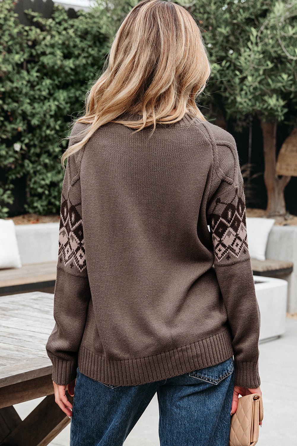 Alana Western Geometric Patterned Crew Neck Knitted Sweater - Rustic Avenue