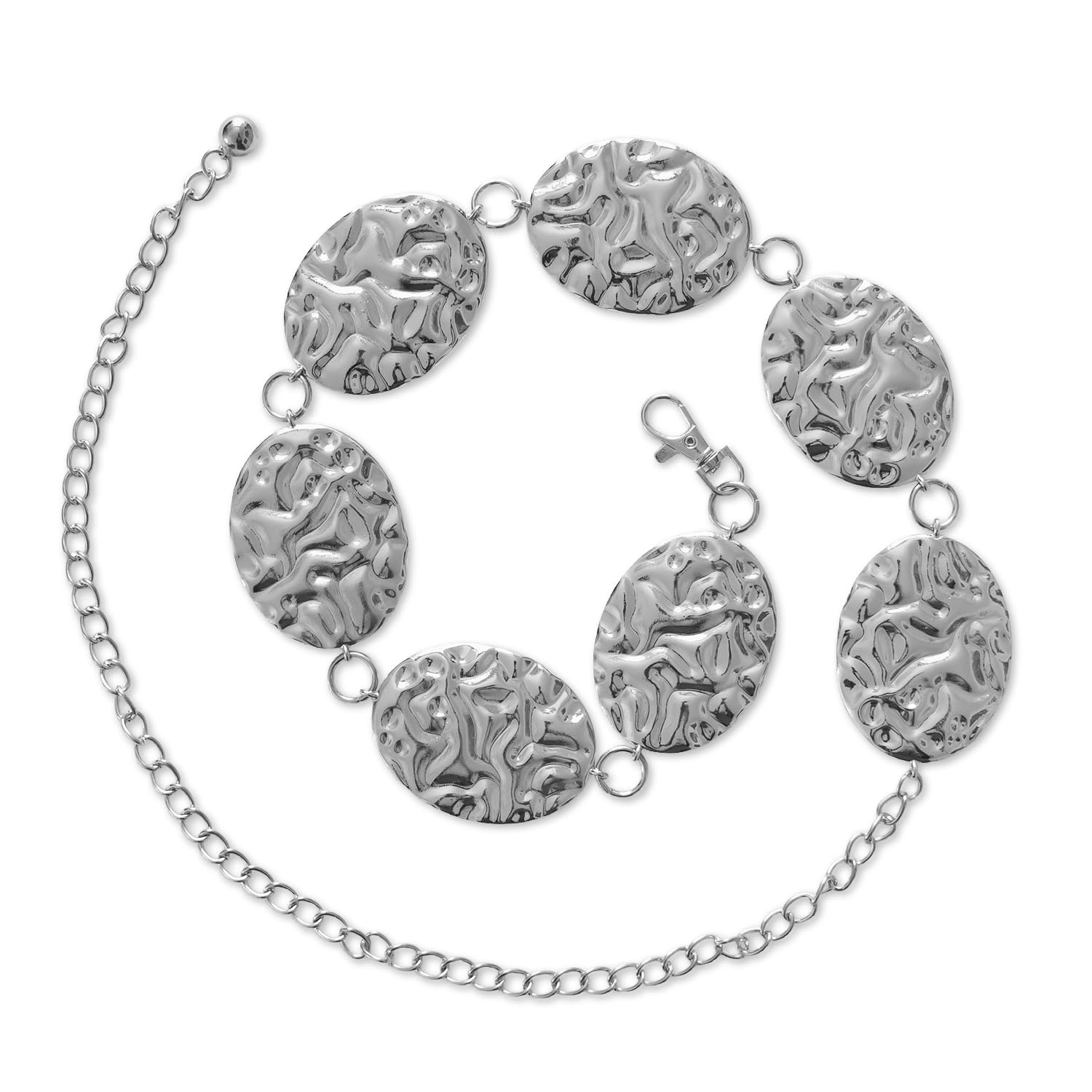 Hammered Metal Western Boho Oversized Concho Chain Belt