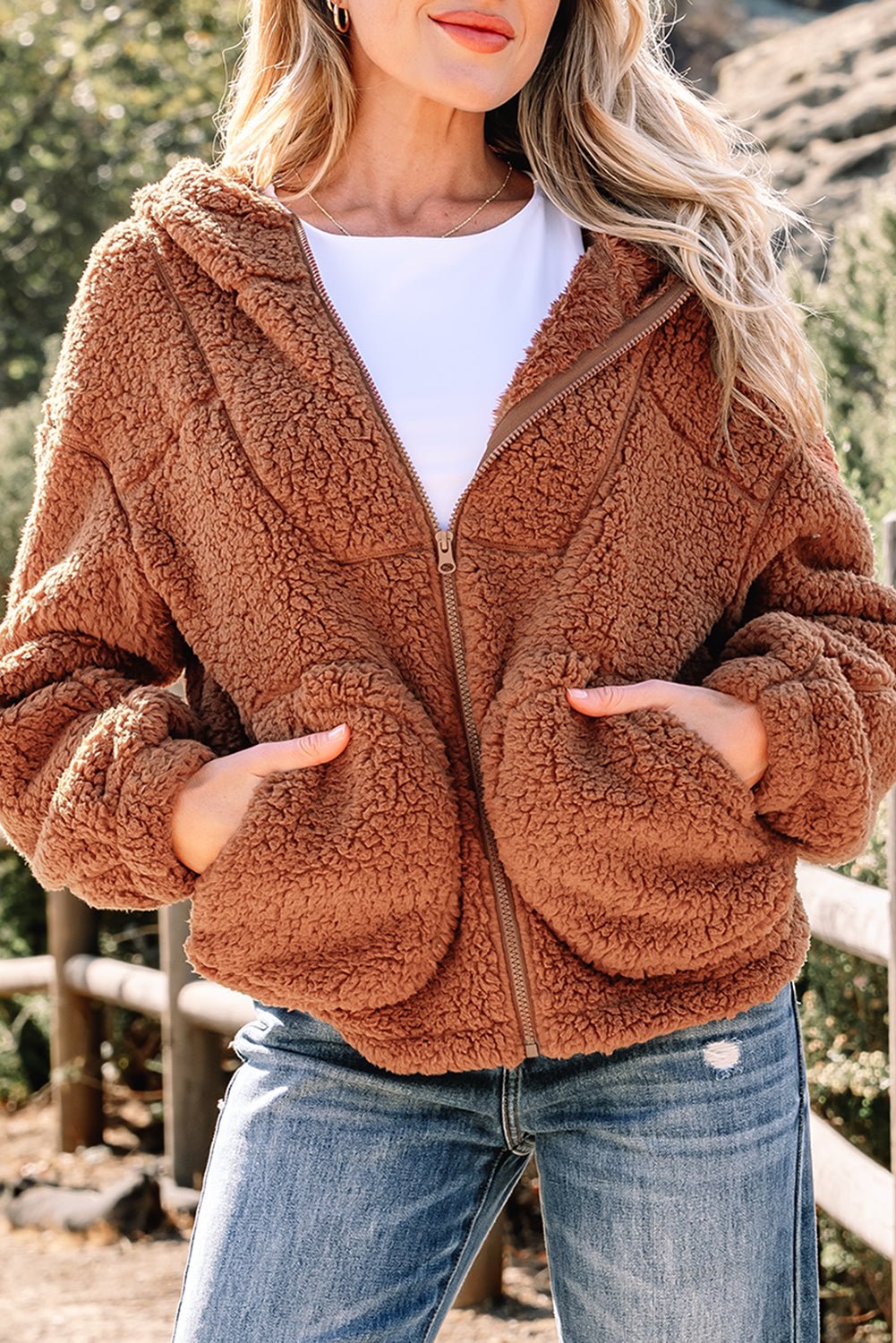 Bethany Up Hooded Sherpa Jacket - Rustic Avenue