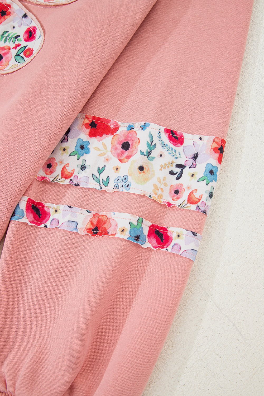 Flower Applique Patchwork Drop Sleeve Pullover Sweatshirt