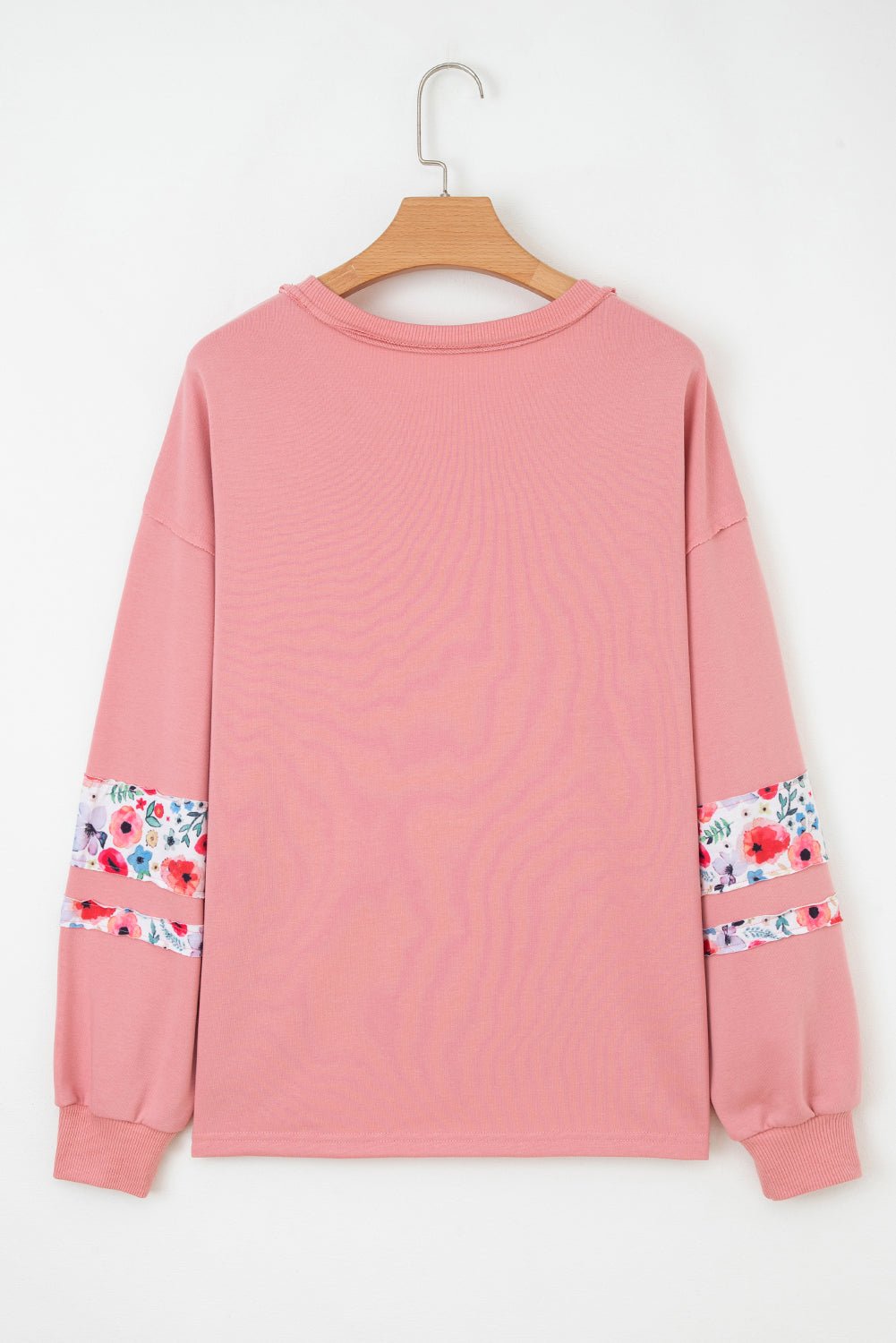 Flower Applique Patchwork Drop Sleeve Pullover Sweatshirt