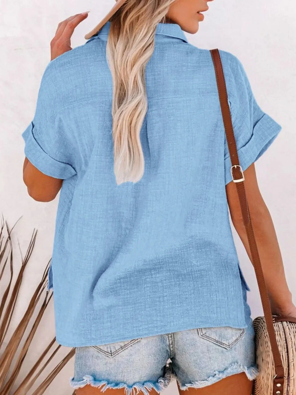 Full Size Button Up Short Sleeve Shirt Plus Size