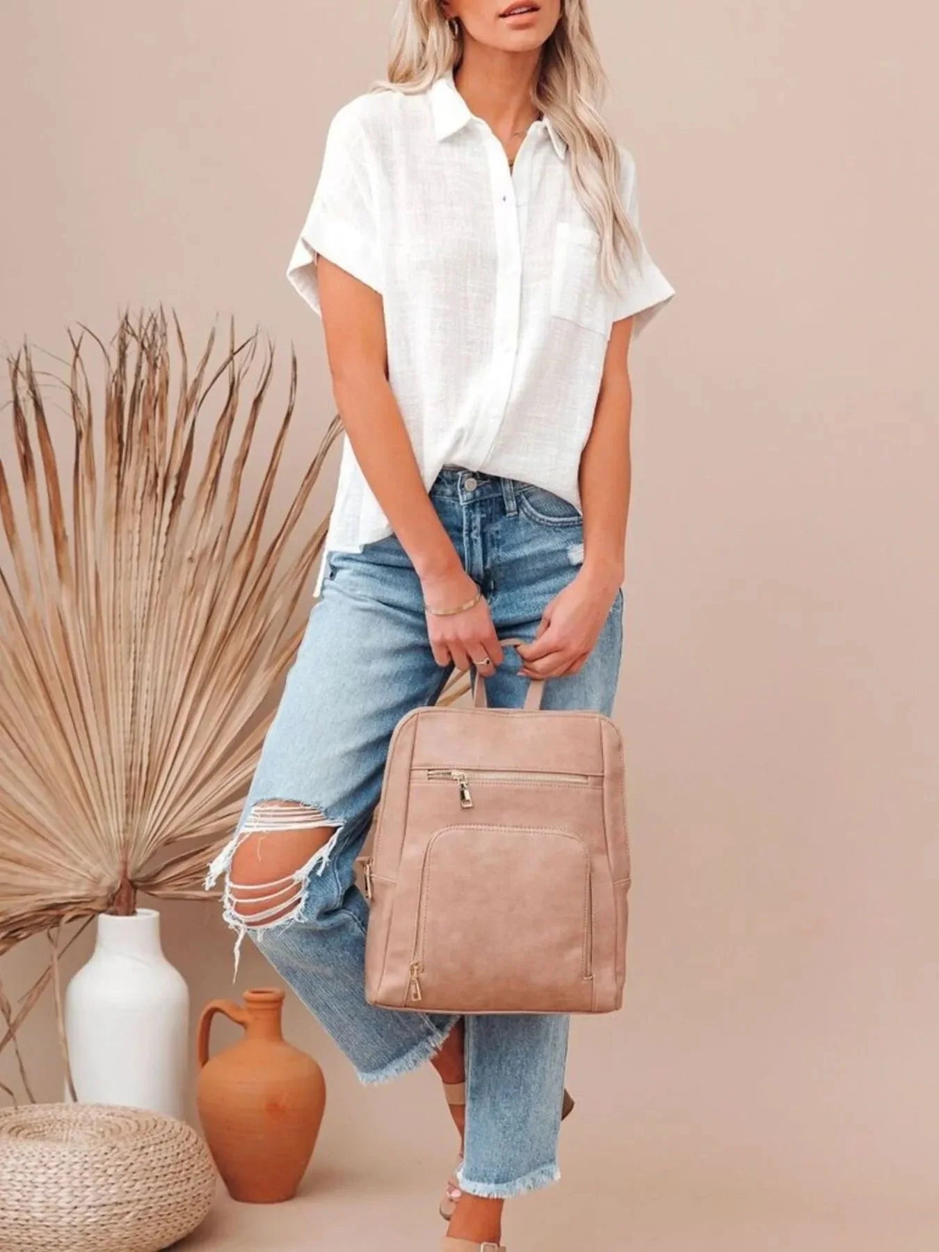 Full Size Button Up Short Sleeve Shirt Plus Size